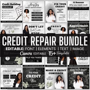 Credit Repair Bundle, Credit Repair Instagram Templates, Credit Repair Flyers, Credit repair posts, Credit Template, Canva Editable Template