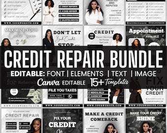 Credit Repair Bundle, Credit Repair Instagram Templates, Credit Repair Flyers, Credit repair posts, Credit Template, Canva Editable Template