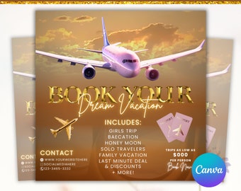 Travel Agent Flyer, DIY E-Flyer Template, Travel Flyer, Vacation Flyer, Travel Agency, Social Media Flyer, Canva Editable, Instant Download