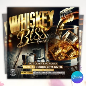 Whiskey Party Flyer, Night Club Flyer, DJ Party Invitation, Drink Party Flyer, Saturday party, Canva Editable Template, Instant Download