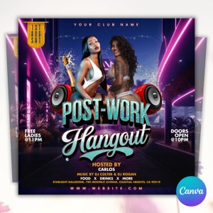 After Work Party Flyer, Night Club Flyer, DJ Party Invitation, Drink Party Flyer, Saturday party, Canva Editable Template, Instant Download