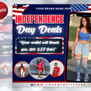 4th of July Flyer, 4th of July Independence Day Deals Flyer, DIY Flyer Template, Social Media Post, Canva Flyer Template, Instant Download