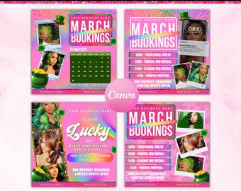 March Booking Flyer, March Flyer, March Books, St.Patricks Day Flyer, Book Now Flyer, March Madness Flyer, MUA Lashes Nails Hair March Flyer
