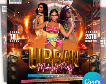 Urban Club Party Flyer, Adult DJ Nightclub Party Flyer, Mega DJ Music Event Flyer, HotGirls Canva Editable Friday Urban Party Flyer Template