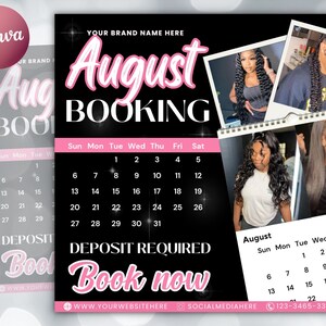 August Bookings Flyer, August Bookings Available, Hair Flyer, August Appointment Flyer, August Calendar Flyer, Makeup, Booking Flyer