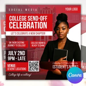 Editable College Send Off Flyer, College Send off Celebration flyer Farewell Party Invite, DIY Trunk Party Flyer, Red Magazine Cover Flyer