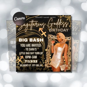 Sagittarius Birthday Flyer, Birthday Girl, Happy Birthday Flyer, Sagittarius Season, Sagittarius Party, Celebration Flyer, Canva Editable