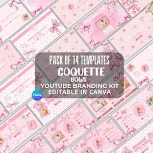 Bow Coquette Youtube Branding Kit, Editable Youtube Banners, Intros & Outros and Logo, YouTube Channel Kit - Minimal, Canva Templates