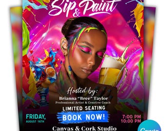 Sip And Paint Flyer, Paint Party Flyer, DIY Flyer Template Design, Premade Business Event Flyer, Sip and Shop Flyer, Canva Template,Editable