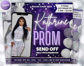 Prom Invitation Flyer, Prom Event Flyer, Prom Invitation, Purple Prom Flyer, Event Poster, Prom Party Invite, Prom Celebration, Party Flyer