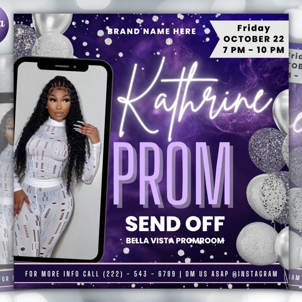 Prom Invitation Flyer, Prom Event Flyer, Prom Invitation, Purple Prom Flyer, Event Poster, Prom Party Invite, Prom Celebration, Party Flyer