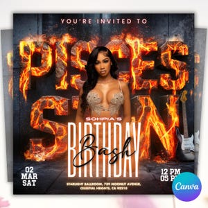 Pisces Birthday Flyer, Pisces Bash Flyer, Birthday flyer, Pisces Bash Flyer, Bday Flyer, Birthday Event, Invitation Flyer, Canva Template