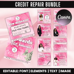 Credit Repair Bundle, Credit Repair Instagram Templates, Credit Repair Flyers, Credit repair posts, Credit Template, Canva Editable Template