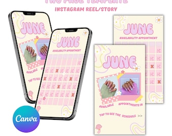 Monthly Availability Calendar Instagram Story, Instagram Story Schedule Template, Available Appointments Calendar, Editable Canva Template