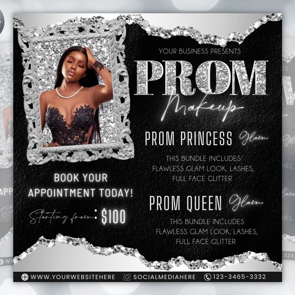 Prom Makeup Flyer, Prom Makeup, MUA Flyer, Makeup Flyer, Prom Flyer, Appointment Flyer, Book Now Flyer, Prom Season Canva Flyer