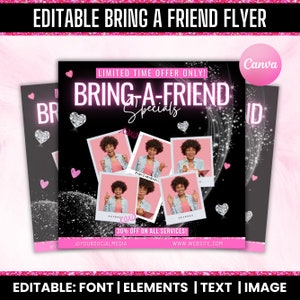 Bring A Friend Booking Flyer, Bring A Friend Special, Bring A Friend Deal, Bestie Deal Flyer, Hair Braids Lashes Wigs Nails Makeup Promotion