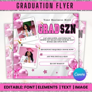 Graduation Business Flyer, Graduation Template, Hair Flyer, Prom Booking Flyer, Mua Flyer, Lash Flyer, Grad Announcement Flyer Salon Flyer