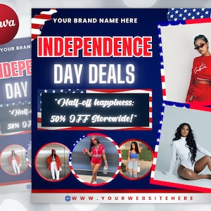 4th of July Flyer, 4th of July Booking Flyer, Independence Day Flyer, DIY Flyer Template, Social Media Post, Canva Flyer, Instant Download