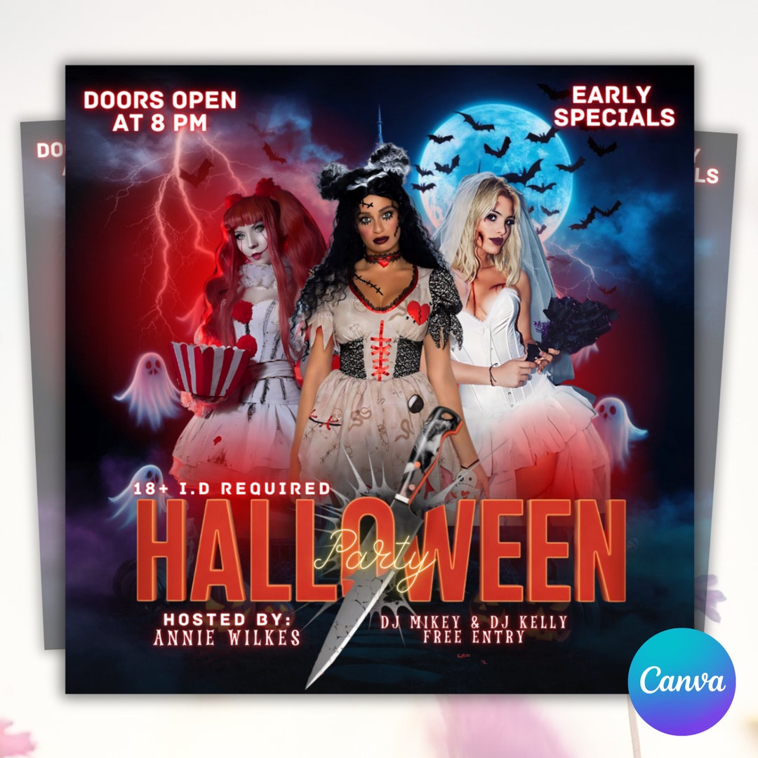 Editable Spooky Halloween Party Flyer, Adult Costume Party Template ...