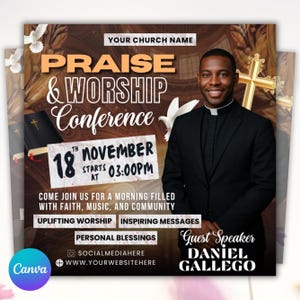Editable Church Flyer Canva Template, Revival Church Flyer, Worship Conference Flyer Invitation Template, Flyer template, Digital Download