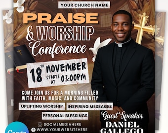 Editable Church Flyer Canva Template, Revival Church Flyer, Worship Conference Flyer Invitation Template, Flyer template, Digital Download
