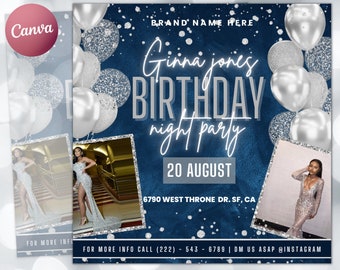 Birthday Celebration Flyer Template Birthday Flyer Girl, Birthday Flyer, | DIY Bday Invitation Hair Lash Nails Editable Canva Flyer