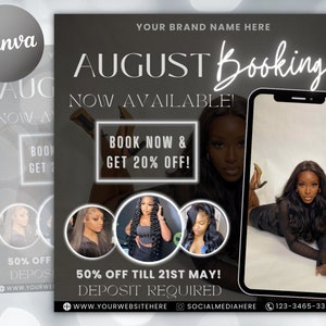 August Bookings Flyer, August Bookings Available, Hair Flyer, August Appointment Flyer, August Calendar Flyer, Makeup, Booking Flyer