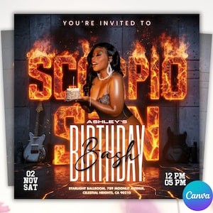 Scorpio Birthday Flyer, Birthday Girl, Happy Birthday Flyer, Scorpio Season, Scorpio Party Flyer, Celebration Flyer, Editable Canva Template