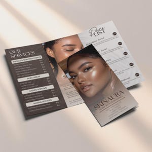 Esthetician Trifold Brochure, Salon Beauty Brochure Template, Minimalist Esthetician pricelist, Skincare Business Brochure, Canva Template