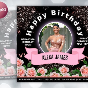 Birthday Flyer, Custom Editable Templates, Instagram Business Canva Flyer, Print At Home, Instant Download, DIY Template, Birthday Glam