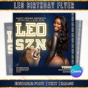 Leo Birthday Flyer, Animated Birthday Invite, Birthday Girl invitation, Leo Party Flyer, Celebration Flyer, Canva Editable Template