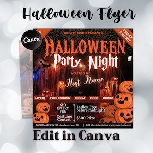 Halloween Flyer, Social Media Flyer, bearbeitbare Halloween-Party-Einladung, DIY Canva-Vorlage, Halloween-Party-Flyer-Canva
