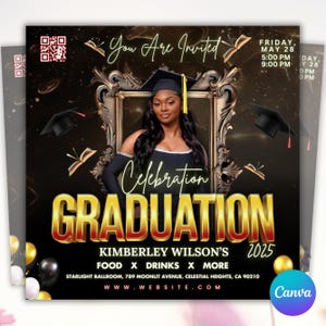 Graduate Flyer, Graduation Party, Graduation Invitation, Grad She Did It Party, Class Of 2025 Flyer, Grad Announcement Flyer, Canva Template