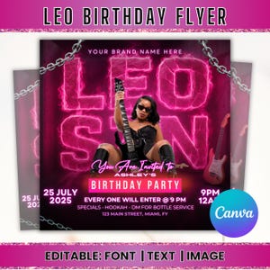 Leo Season Birthday Flyer, Leo Birthday Flyer, Birthday Girl Flyer,Celebration Flyer, Event flyer, Canva Editable Template, Digital Download