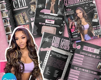 90s Magazine Template, 90s Style Magazine Template For Hair Lashes, Nails, MUA, Beautician, Braid, Boutique, Magazine Catalog Canva Template