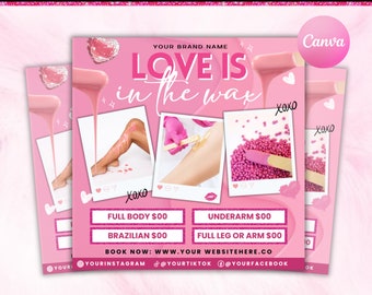 Valentines Day Wax Flyer, Love Is In The Wax Specials Flyer, Valentines Day Flyer Canva Editable, February Bookings, Appointments Available