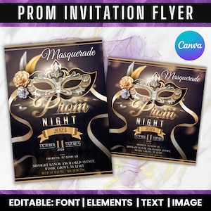 Abschlussball-Einladungsvorlage, Abschlussball-Maskerade-Thema-Flyer, Abschlussball-Absende, Abschlussball-Maskerade-Party-Flyer, Maskerade-Abschlussball-Canva-bearbeitbarer Flyer