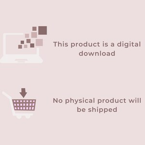 Op de afbeelding: Illustratie van een laptop met een digitaal downloadpictogram en een winkelwagen met een pijl naar beneden. De tekst "Dit product is een digitale download" en "Er wordt geen fysiek product verzonden" wordt onder de pictogrammen weergegeven.