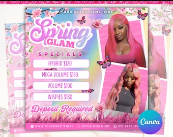 Spring Booking Flyer, Spring Sale, Spring Break Sale Flyer, DIY Flyer Template Design, Spring Flyer, Hair Lash Nail Makeup Braids Wigs Canva
