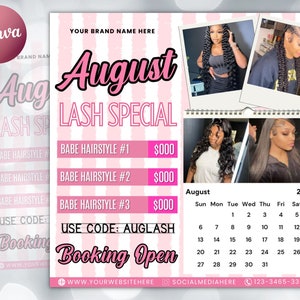 August Bookings Flyer, August Bookings Available, August Appointment Flyer, August Calendar Flyer, Hair, Nails, Makeup, Lashes, Braids, Wig