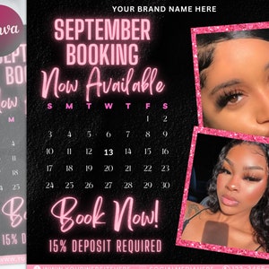 Editable September Booking Flyer, DIY Hair Lash Makeup Nail Appointments Available Flyer Template, Social Media Flyer, Book Now Flyer