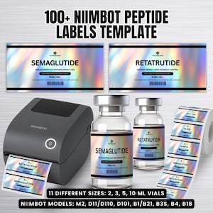 100+ Niimbot Peptide Label Template, Peptide Therapy Label Canva, Holographic Peptide Vial Labels, Niimbot Peptide Stickers, 3ml Vial Labels