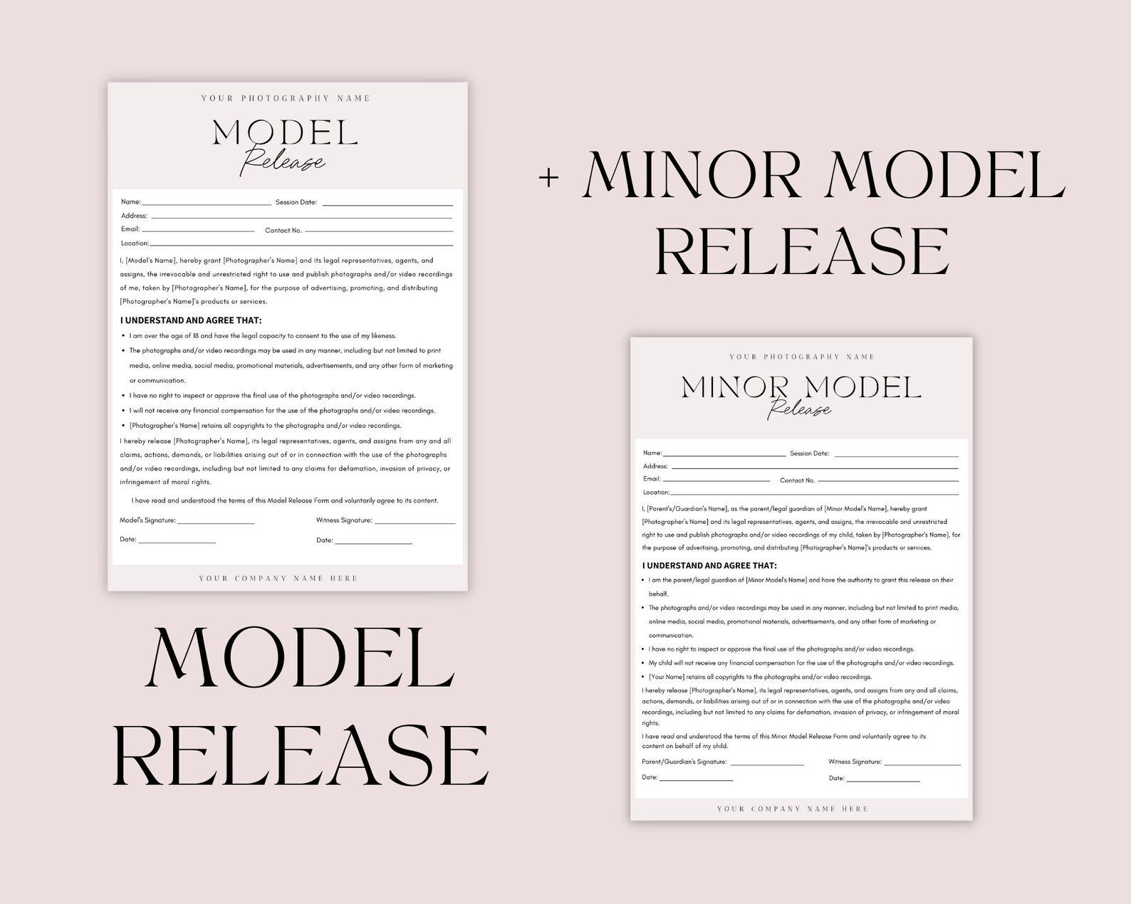 Model Release Form Format Model Release Form Template | Photography Forms | Minor Model Release ...