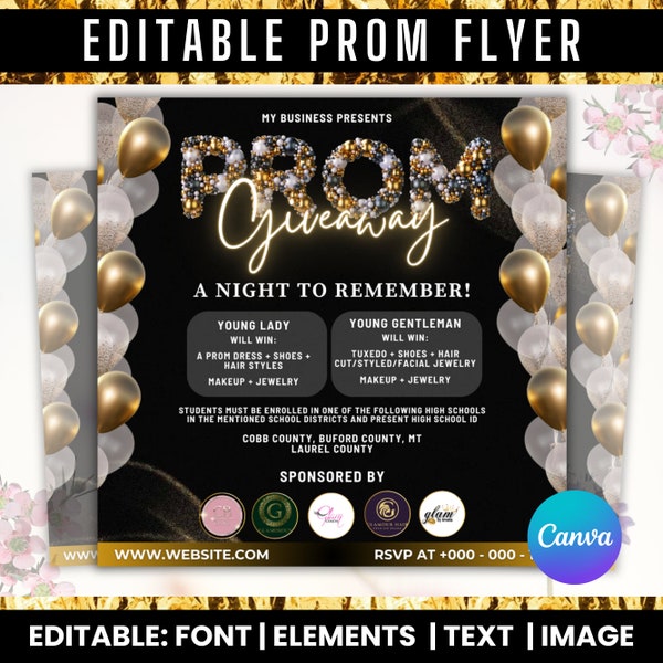 Prom Give Away Flyer, Prom Sale Flyer, Hairstylist Flyer, Makeup Specials Flyer, DIY Prom Queen Flyer, Prom Flyer, Prom Season Flyer, Prom