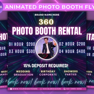 Animierter 360 Photo Booth Flyer | Jetzt Buchen Flyer | Eventfotografie Verleih Party Feier| Photobooth Instagram | Bearbeitbares Canva Template
