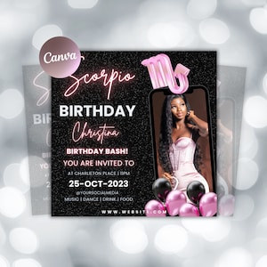 Scorpio Birthday Flyer, Birthday Girl, Happy Birthday Flyer, Scorpio Season, Scorpio Party Flyer, Celebration Flyer, Canva Editable