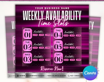 Weekly Availability Time Slots Flyer, Weekly Availability Calendar Flyer Template, Appointment Scheduling Flyer, Canva Editable