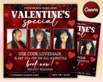 Valentines Day Hair Special Flyer, DIY February Flash Sale Hair Beauty, Book Now Flyer, Hair Flyer, Valentines Day hair Sale Flyer