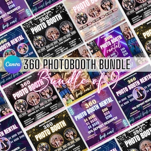 360 Photo Booth Flyer Bundle, DIY Event Photography Rental Party Flyer, Animated Photobooth, Social Media Flyer, Canva Editable Templates