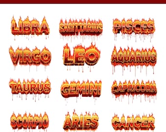 12 Zodiac PNG Bundle, Horoscope Designs for Sublimation, Printable Astrology Signs PNG Bundle, Airbrushed Zodiac Art for Shirts and Crafts